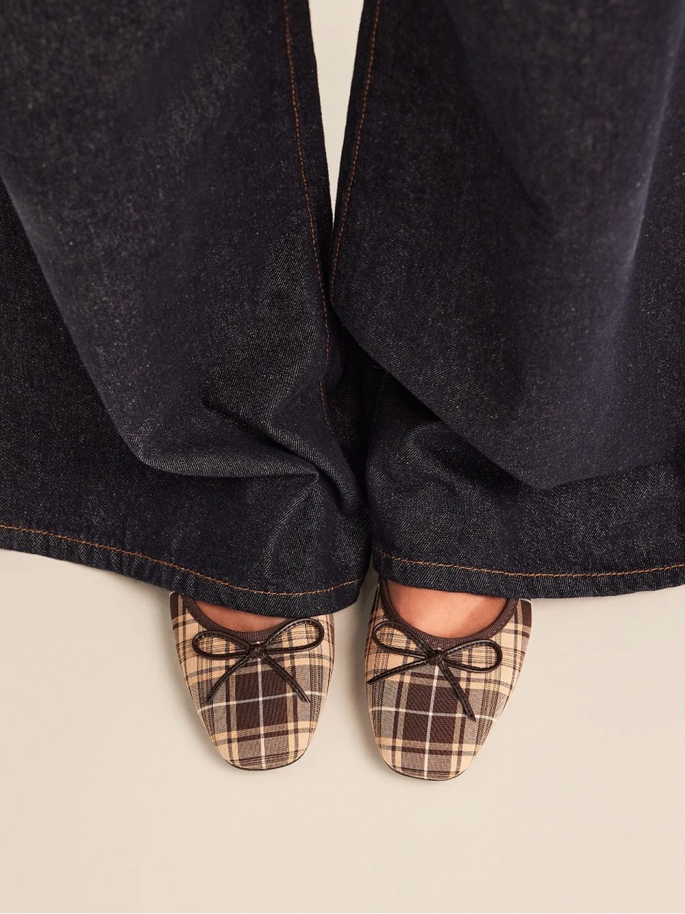 Cider Plaid Ballet Flats in Brown and Cream